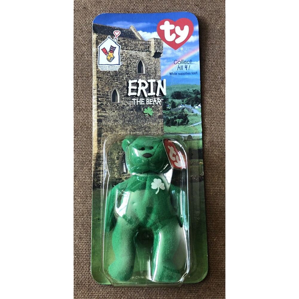 Vintage 1999 TY Beanie Baby Erin The Bear Plush Toy McDonald’s Sealed Rare Error